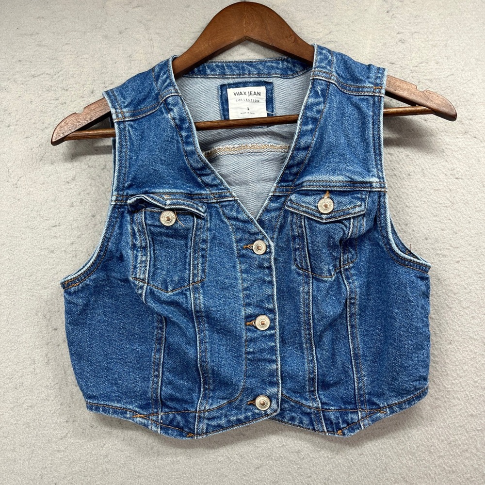 Wax Jean Denim Vest Girls Medium Blue Western Cowgirl Trucker Festival Boho
